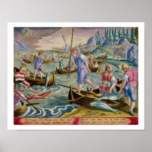 Fiske med nätredskap och tridenter i Neapelbukten Poster