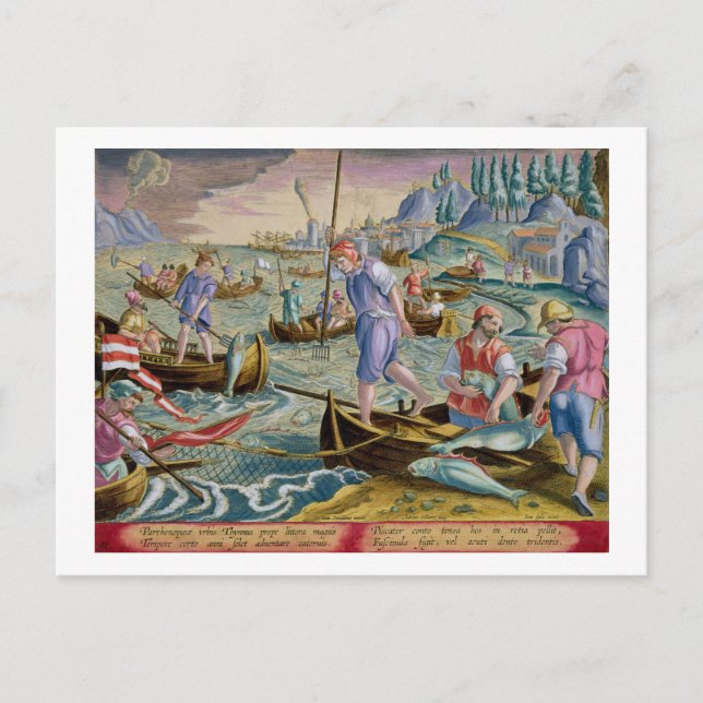 Fiske med nätredskap och tridenter i Neapelbukten Vykort (Framsida)