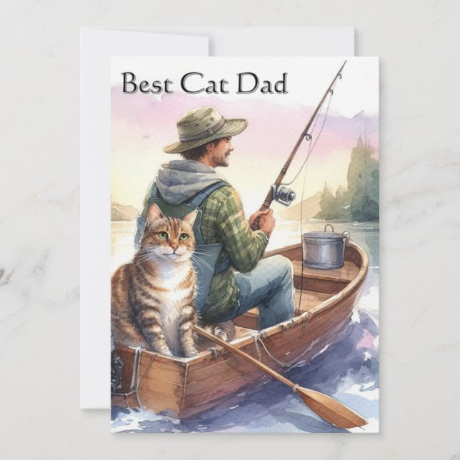 Fiske med pappa Bästa kattpappa platt kort (Framsida)