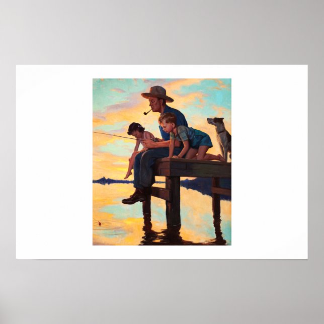 Fiske med Pappa. Skriv ut vintage Art Poster (Framsidan)