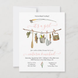 Fiske med Reel Baby Shower Clothesline Girl Inbjudningar