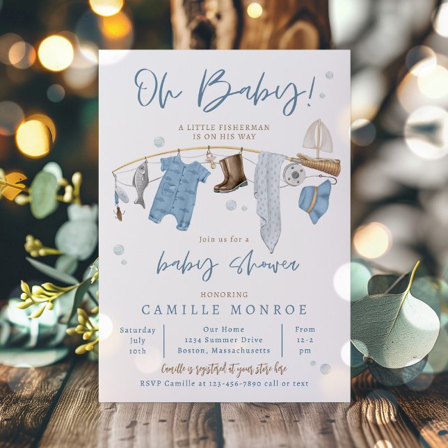 Fiske med Reel Excited Boy Baby Shower Inbjudningar (Skapare uppladdad)