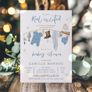 Fiske med Reel Excited Boy Baby Shower Inbjudningar