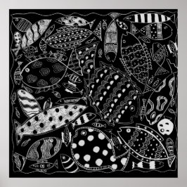 Fiske Mönster Black and White Modern Art Print Poster