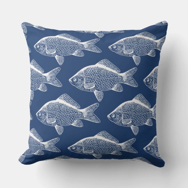Fiske Mönster Blue Exdoor Poolside Patio Pillows Kudde (Framsida)