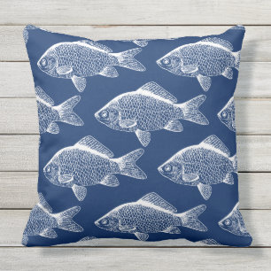 Fiske Mönster Blue Exdoor Poolside Patio Pillows Kudde