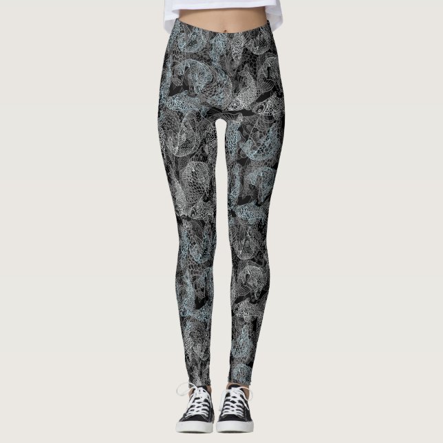 Fiske mönster, dubbla färg b. Svart BG Leggings (Framsida)