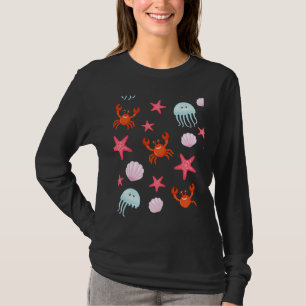 Fiske Mönster inklusive Octopus Starfish Crab Snig T Shirt