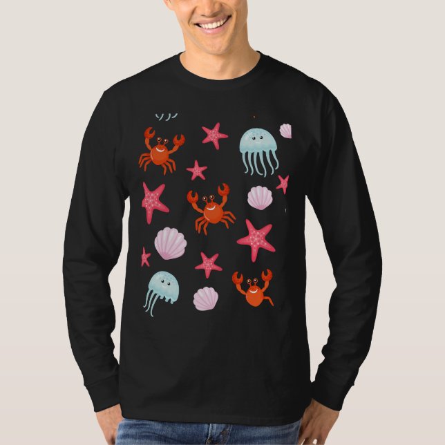 Fiske Mönster inklusive Octopus Starfish Crab Snig T Shirt (Framsida)