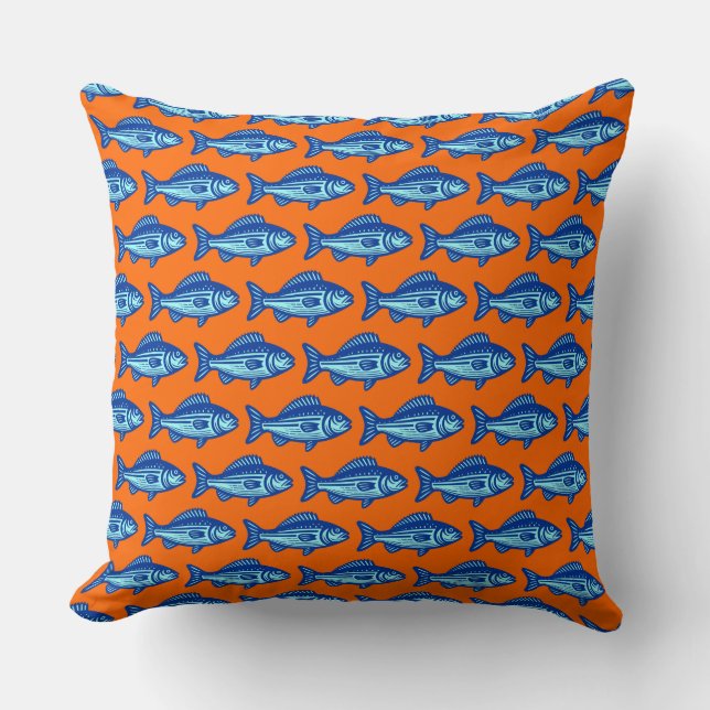 Fiske Mönster - marinblått och isblått på Orangen Kudde (Framsida)