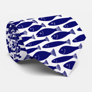 Fiske Mönster - Mörk blått om vit fisk Slips