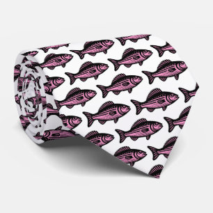 Fiske Mönster - Svarta och Rosa på vitt Slips