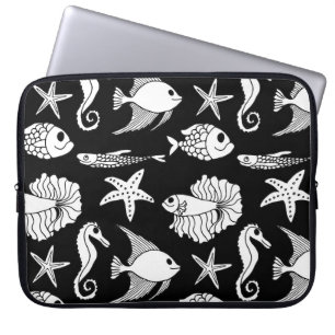 Fiske Motif: Svartvit Mönster. Laptop Fodral
