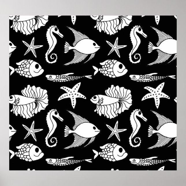 Fiske Motif: Svartvit Mönster. Poster (Framsidan)