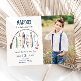 Fiske O-Fish-Ally the Big One Blue Boy Birthday Inbjudningar