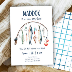 Fiske O-Fish-Ally the Big One Blue Boy Birthday Inbjudningar