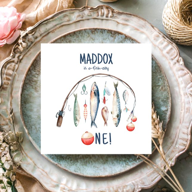 Fiske O-Fish-Ally the Big One Blue Boy Birthday Pappersservett (Skapare uppladdad)