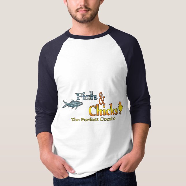 Fiske och Chick - roligt fiske T Shirt (Framsida)