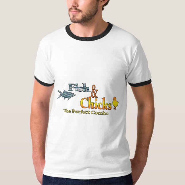 Fiske och Chick - roligt fiske T Shirt (Framsida)