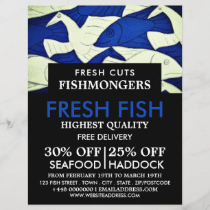 Fiske och Fiskmåsar, fiskenäring/hustru, fiskmarkn Reklamblad