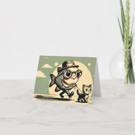 Fiske och hälsning-kort för katt kort