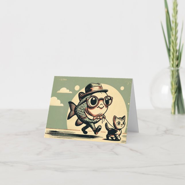 Fiske och hälsning-kort för katt kort (Framsida)