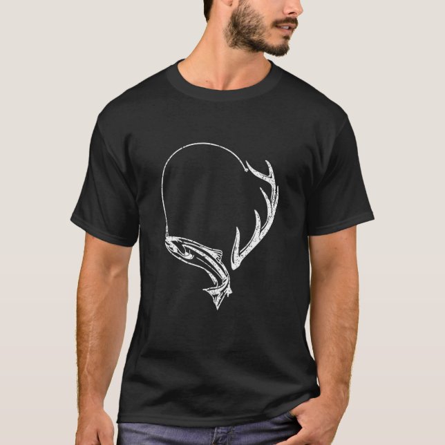 Fiske och shed Hunter Antler Elk Hjort Hunting Lo T Shirt (Framsida)