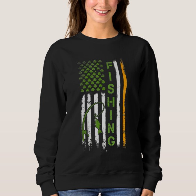 Fiske på Irish Saint Patricks Day US Flagga T Shirt (Framsida)