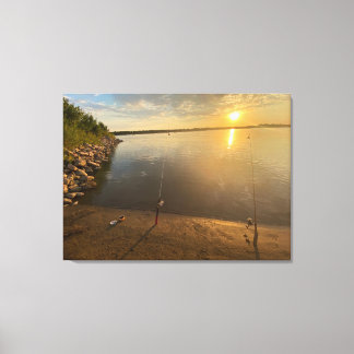 Fiske på Missourifloden vid solnedgång Canvastryck