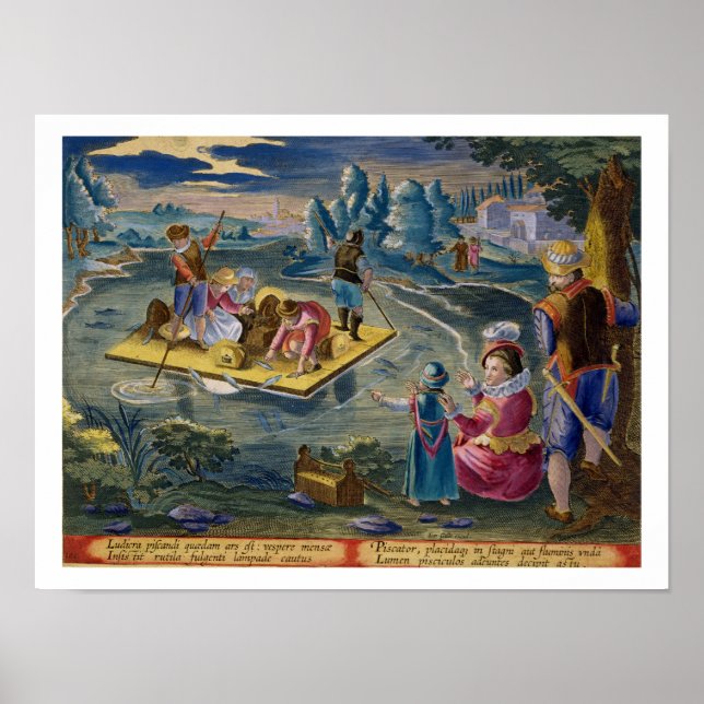 Fiske på Sjö vid natten, tallrik 101 från Venati Poster (Framsidan)