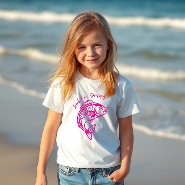 Fiske på sommarRosa T Shirt (Pink Fish-Hooked on Summer)