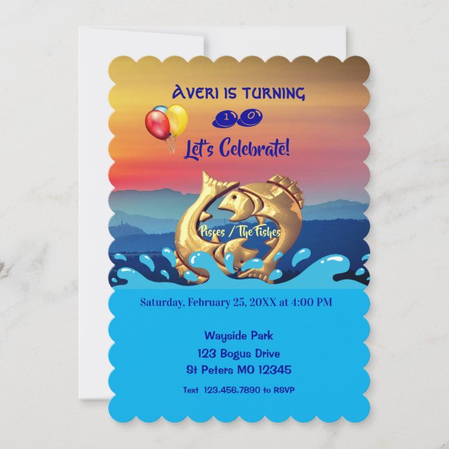 Fiske Pisces Birthday / Feb 19 - Mars 20 Inbjudningar (Framsida)