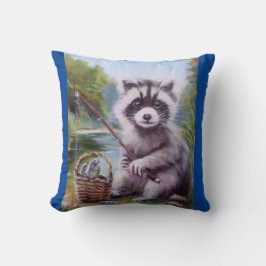 Fiske Raccoon roligt dekorativ kudde