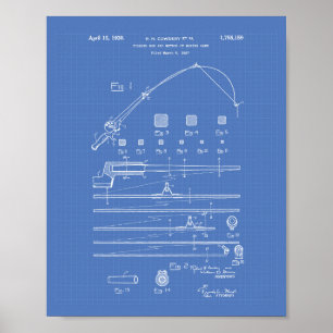 Fiske Rod 1930 Patent Art Blueprint Poster