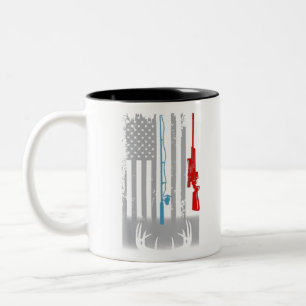 Fiske Rod Hunting Rifle American Flagga Två-Tonad Mugg