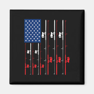 Fiske Rod US Flagga Shirt Cute Fish Hunting Gift Magnet