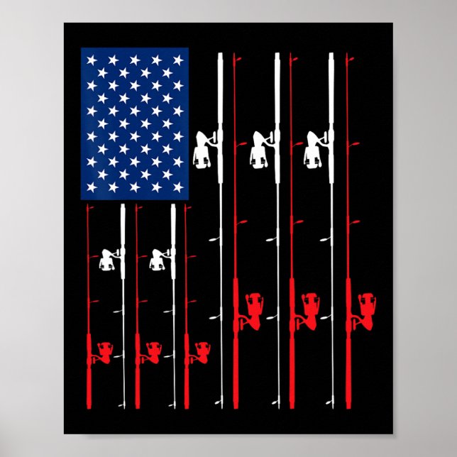 Fiske Rod US Flagga Shirt Cute Fish Hunting Gift Poster (Framsidan)