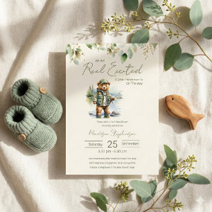 Fiske Rulle Upphetsad Pojke Baby Shower QR-kod Inbjudningar