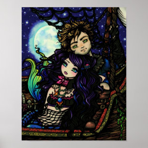 Fiske Sjöjungfru Fantasy Art i Pirat Poster