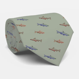 Fiske Swimming Färgad Mönster Line Art Necktie Slips
