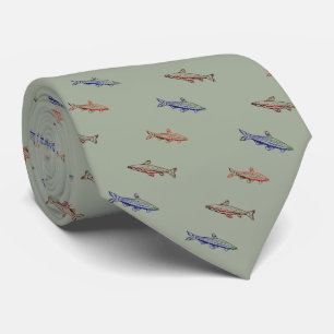 Fiske Swimming Färgad Mönster Line Art Necktie Slips