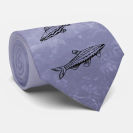 Fiske Swimming Grått Ocean Black Line Art Necktie Slips
