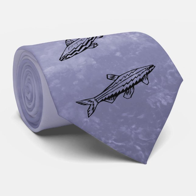 Fiske Swimming Grått Ocean Black Line Art Necktie Slips (Rullad)