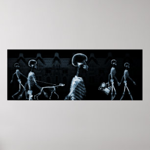 Fiske Tank Bakgrund X-Ray Skeletons Town - Blue Poster