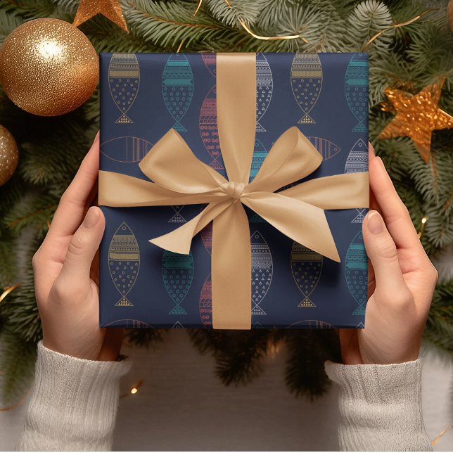 Fiske Tecknad Mönster Presentpapper (tribal fish birthday packing gift wrap,gift wrapping paper,return gift wrap paper,paper gift)