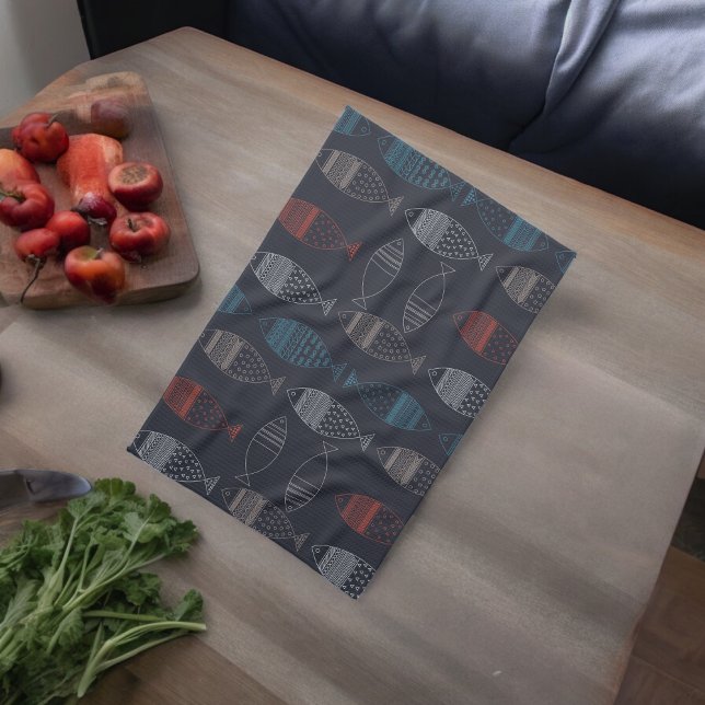 Fiske Teckning Mönster Kökshandduk (Kitchen Towel)