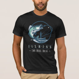 Fiske – “The Reel Deal” Rollig fiskegrafik T Shirt