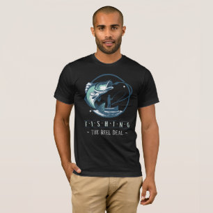 Fiske – “The Reel Deal” Rollig fiskegrafik T Shirt