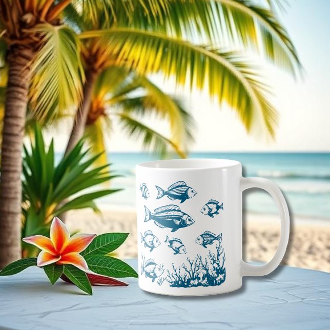 Fiske under Vatten-Fiskare Stil Trend Kaffemugg (Fishes Fisherman Trend Beach Summer Mug)