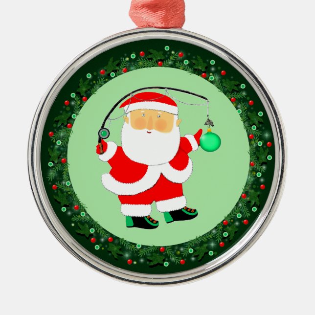 Fiske vid jul - inkasserbar keramisk prydnadsförem julgransprydnad metall (Framsidan)